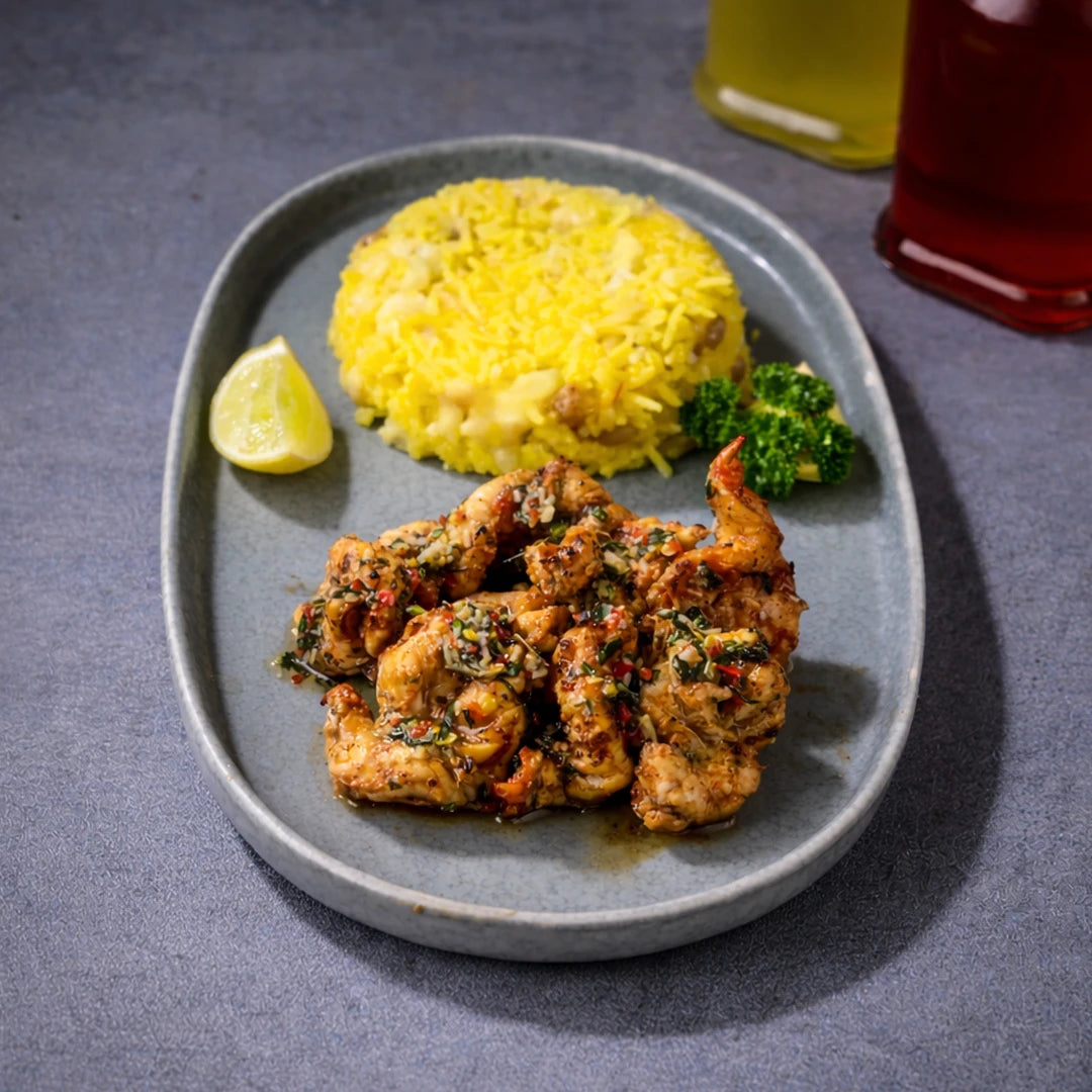Prawns with Saffron Cauliflower Pilaf