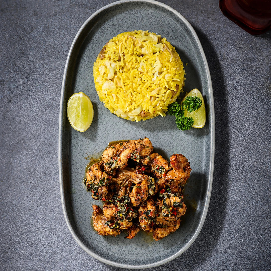 Prawns with Saffron Cauliflower Pilaf