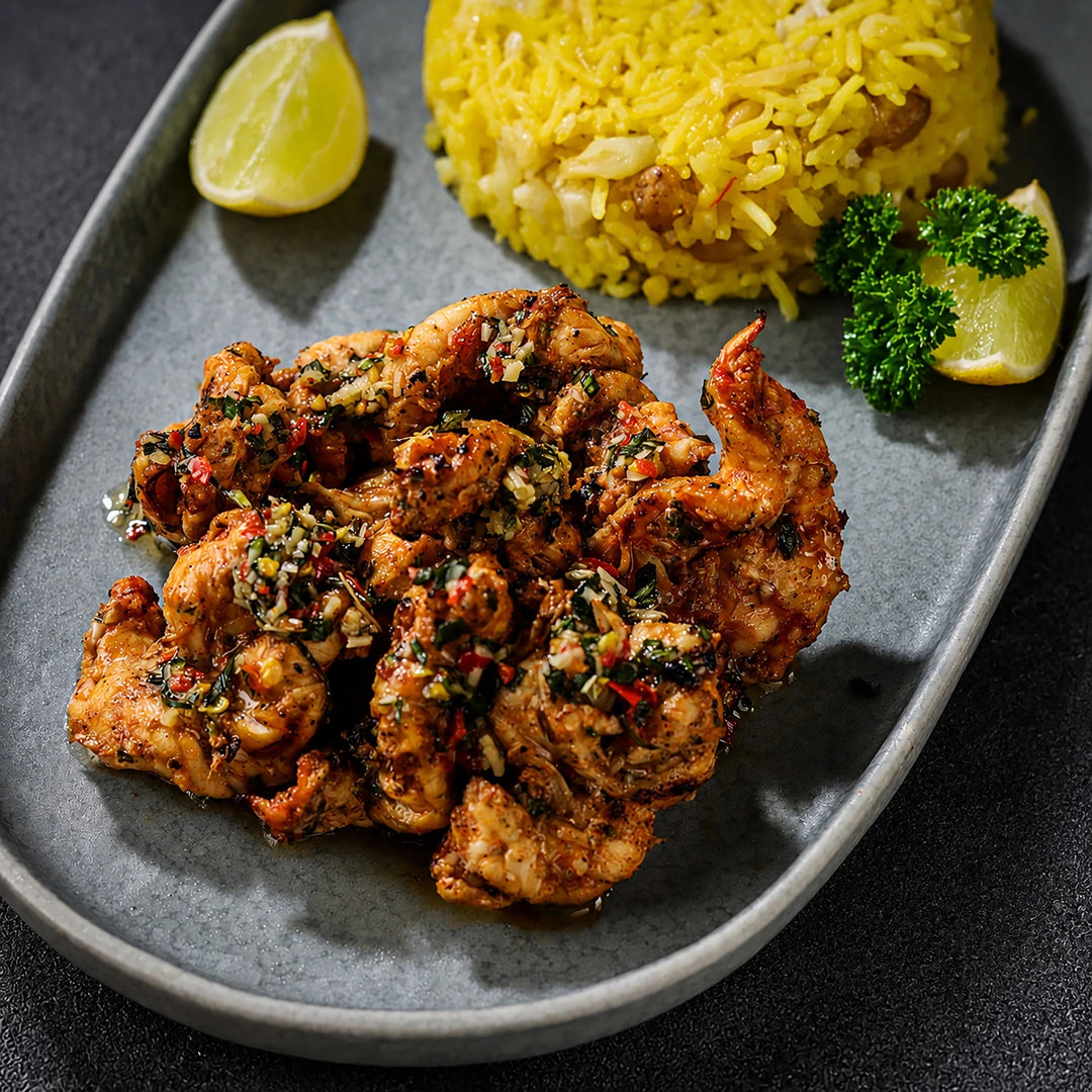 Prawns with Saffron Cauliflower Pilaf